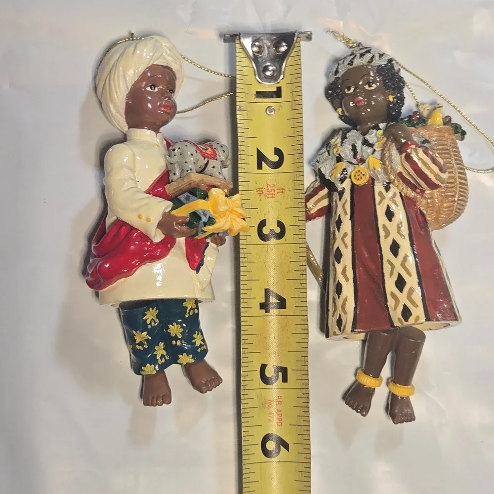 African Heritage Christmas Ornaments Set of 2 Boy with Elephant Girl with Basket - Picture 3 of 16
